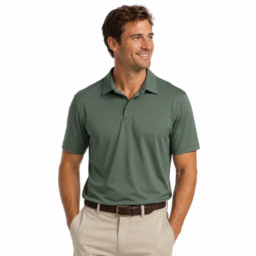 01.ALGO Performance Mens Polo Shirt Sage Green Quick Dry Stretch Large NWT